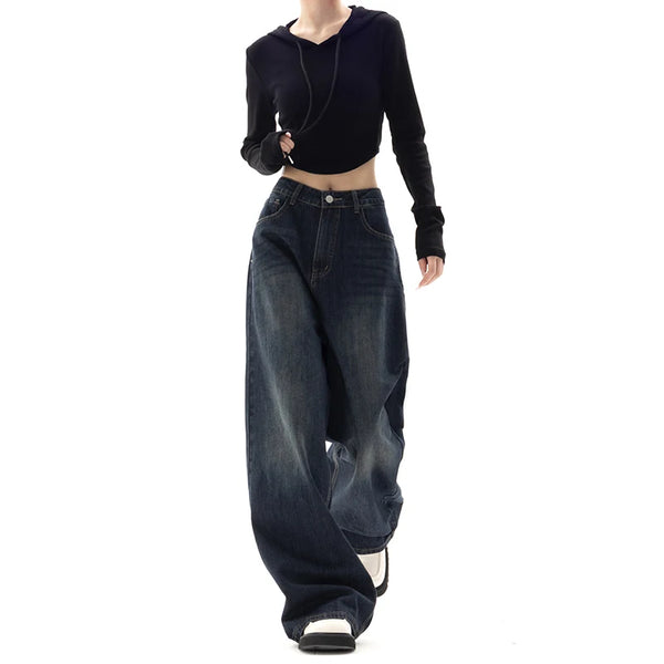 HOUZHOU Vintage Baggy Jeans Women Streetwear Y2k  Wide Leg Oversized Harajuku Denim Trouser Autumn Korean Fashion Jeans Pants
