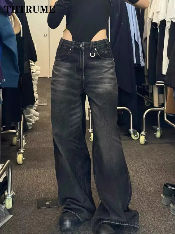 Fashion Women Y2k Autumn Jeans Elegant Pocket Oversized Vintage Baggy Denim Trousers Casual Vintage Office Lady Hip Hop Pants